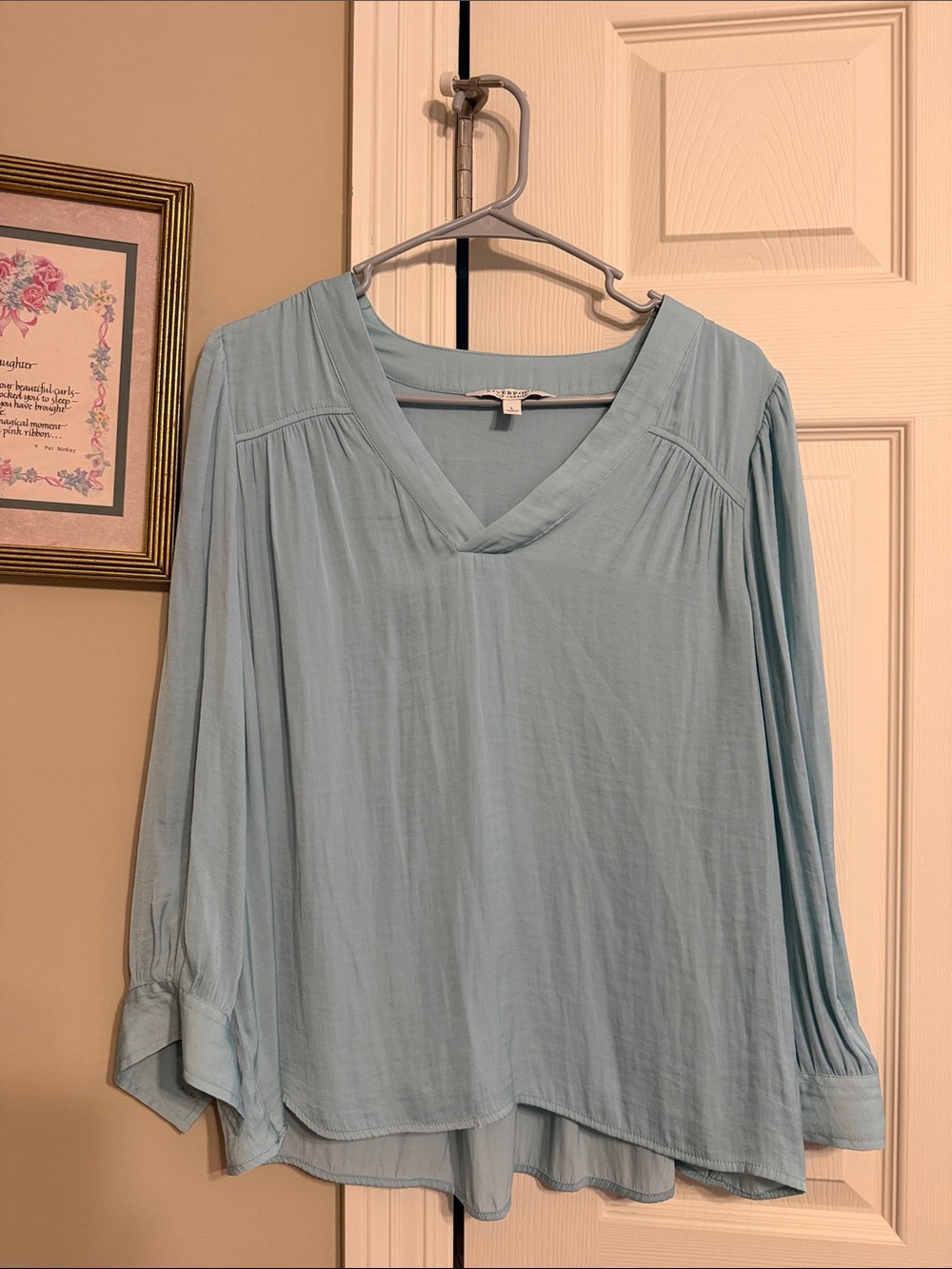 Liverpool Pale Blue V-Neck Flowing Long-Sleeve Blouse